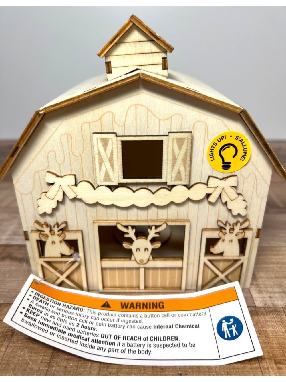 Wooden LED Light-Up Laser Cut Christmas Barn  With Deer Can Be Painted Or Natura